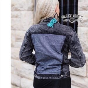Crazy Train Black Denim Leopard Print Jacket NWT